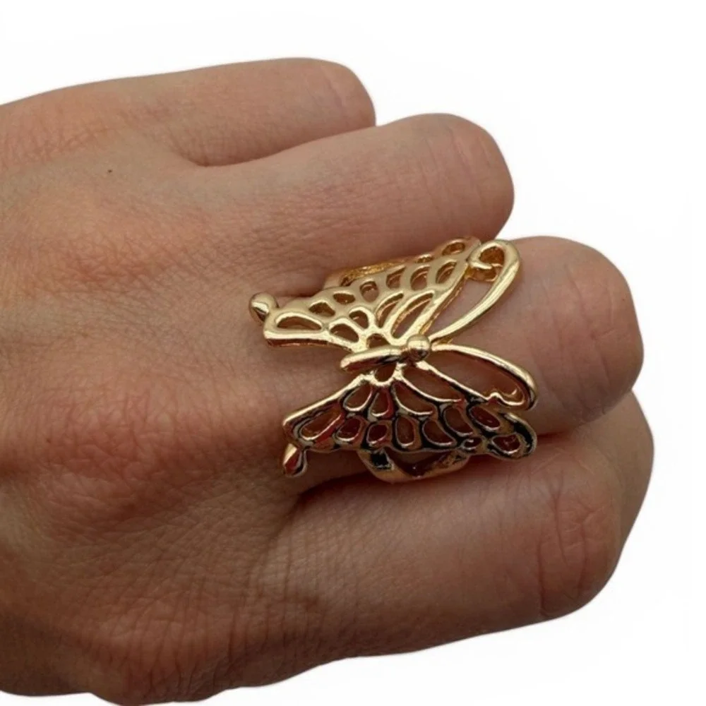 Gold Tone‎ Butterfly Statement Ring – Adjustable Size 7